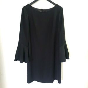 White House Black Market Classic Black 3/4 Bell Sleeve Whimsy Goth Dress 12